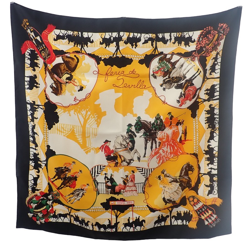 カレ90 Ferea de Levlla スカーフ シルク ブラック レディース【Aランク】