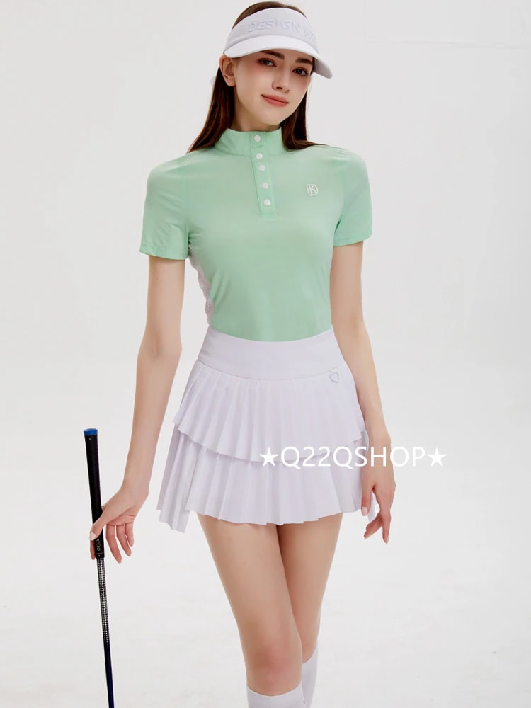 ゴルフウェア レディース スポーツウェア ゴルフスカート 半袖 POLO ポロシャツ Tシャツ 上下セット グリーン 白 プリーツスカ 薄手 春夏 通気性 速乾 女性 テニスウェア 韓国風 おしゃれ