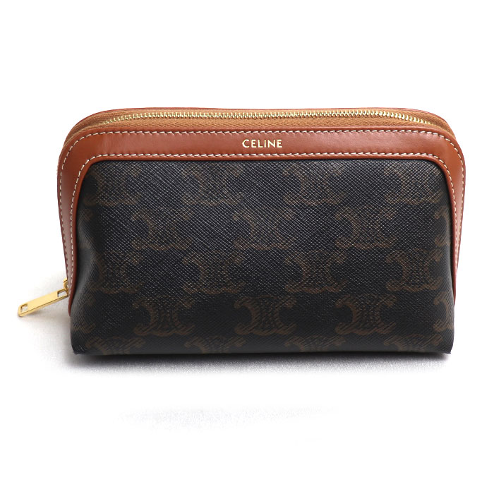 CELINE セリーヌ トリオンフ スモール コスメティック ポーチ タン 4M1622CZJ.04LU レディース 中古 美品