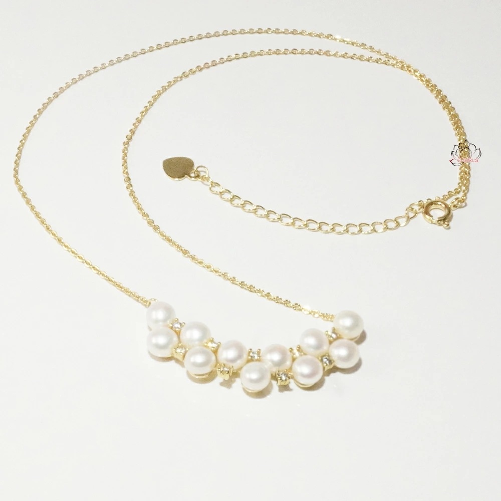 ネックレス たっぷり天然本真珠 11珠 6mm 淡水真珠 ペンダント 925シルバー ホワイト CZ