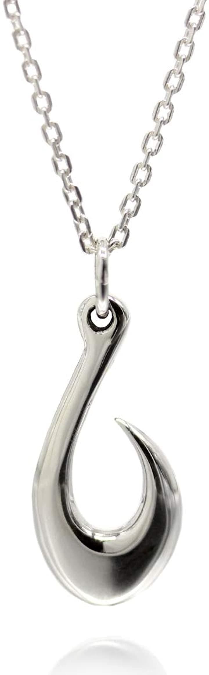 シルバー 925 ネックレス フィッシュ フック 釣り針 モチーフ メンズ ハワイアンジュエリー チェーン チョーカー( グレー)