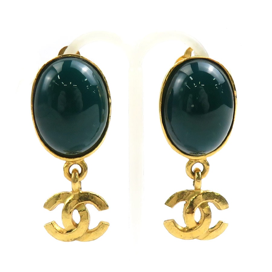 シャネル CHANEL イヤリング ココマーク メタル/ストーン ゴールド/グリーン レディース e60564a