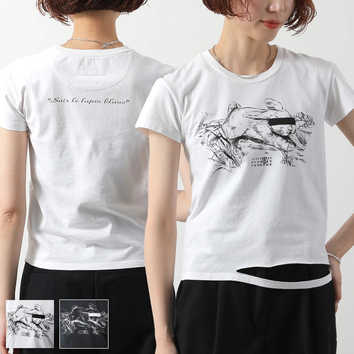 MM6 エムエムシックス メゾンマルジェラ Tシャツ S62GD0199 M20108 レディース 半袖 クルーネック ラビットプリント コットン ロゴ カットソー