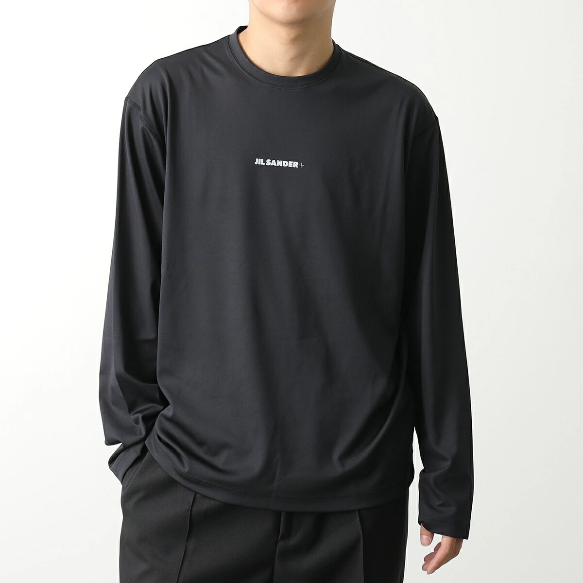JIL SANDER+ ジルサンダープラス 長袖 Tシャツ J47GC0022 J20033 メンズ ロンT カットソー ロゴT ちびロゴ ストレッチ クルーネック 001/BLACK
