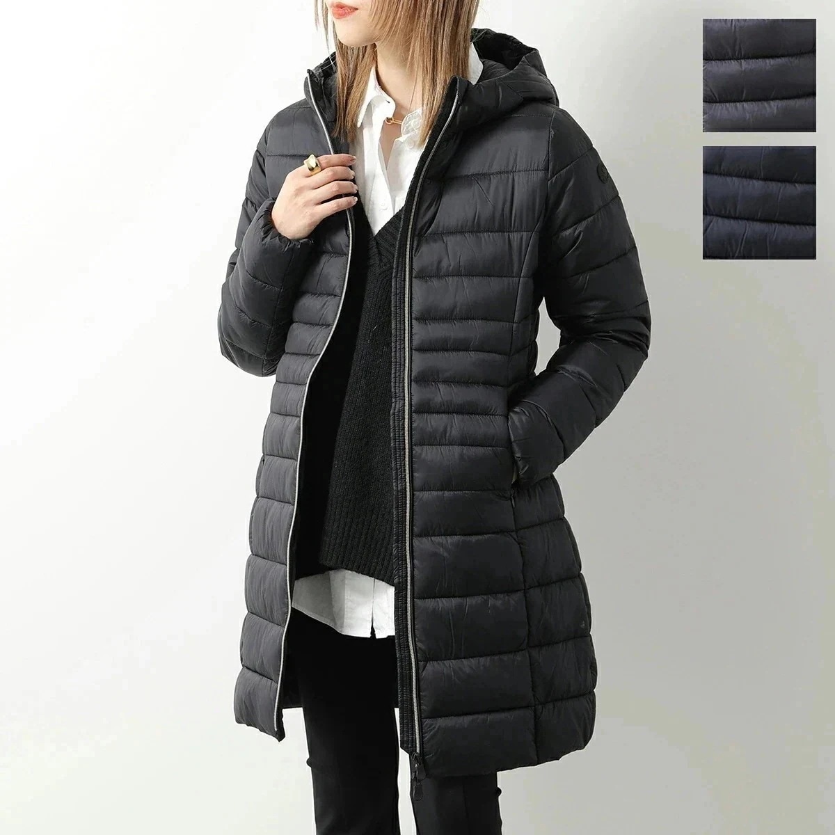 SAVE THE DUCK セイブザダック エコダウン CAMILLE D41943W IRIS19 レディース フード付き 中綿ジャケット ロングコート ナイ