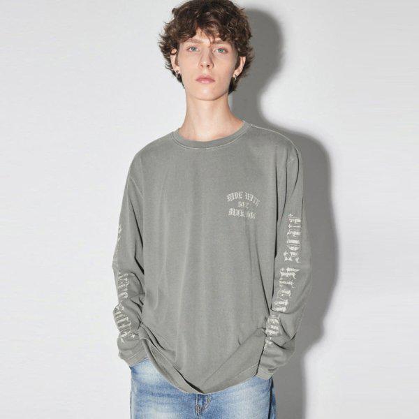 男性ルーズフィット両腕レタリングポイントTシャツ_DG