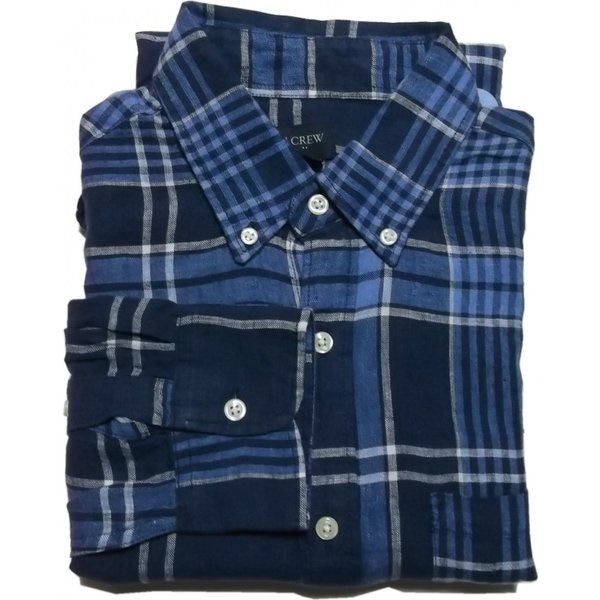 ジェイクルー 長袖 リネンシャツ チェック ブルー J.CREW JC2-054