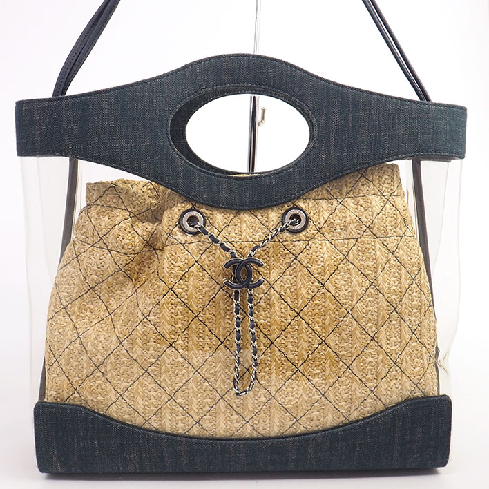 【美品】シャネル トートバッグ クリア チェーンショルダー CC シルバー金具 ココマーク AS0517 レディース【ショルダーバッグ】