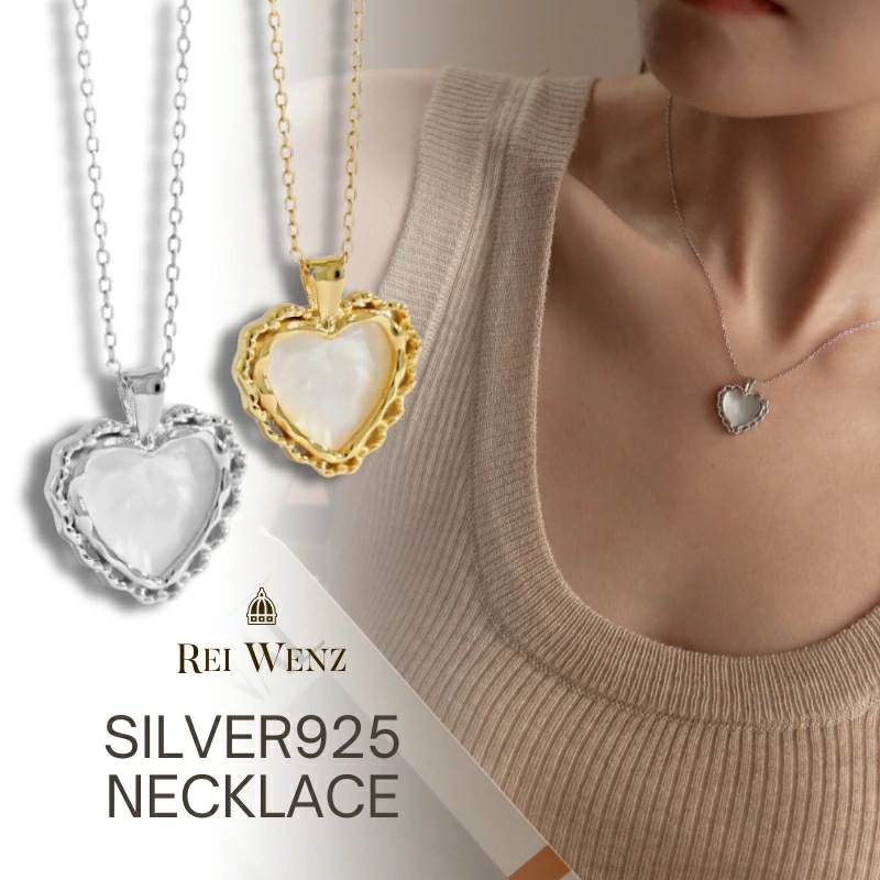 【高品質silver925】ネックレス ハート シェル シルバー925　大振り インスタ 大人かわいい おしゃれ シンプル レディース シルバー ゴールド 重ね 大人 アレルギ
