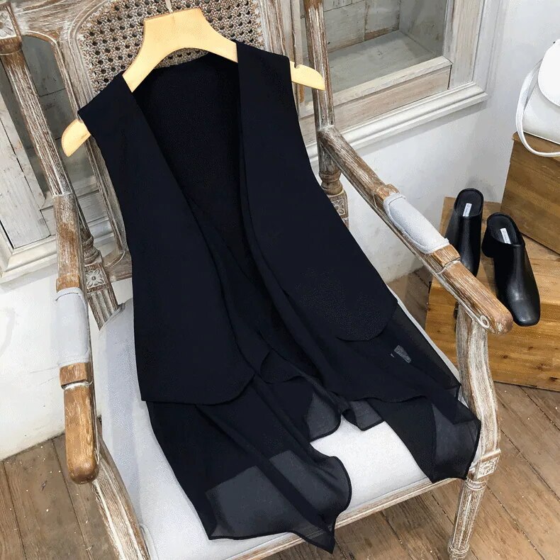 レディース トップス ジレ ジレベスト ロングジレ イレギュラーヘム アシンメトリー シースルー