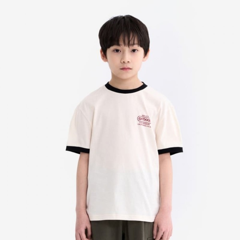 [アウトドア用品キッズ] リンガーバックグラフィック半袖Tシャツ (クリーム) OD252ISS06_CRE