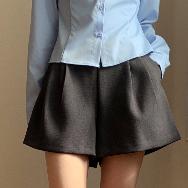 （体型カバー／脚長効果）ハイウエスト フレア ハーフパンツ ps5465