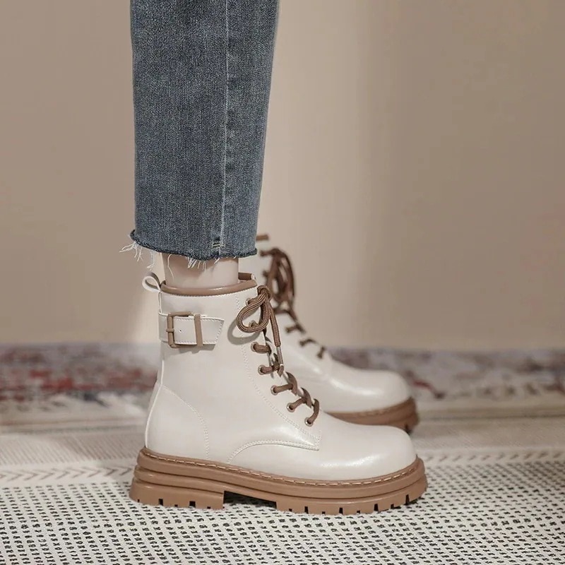 靴 レディース 春夏 マーディンブーツ レトロ ショットブーツ ホワイト 英伦風