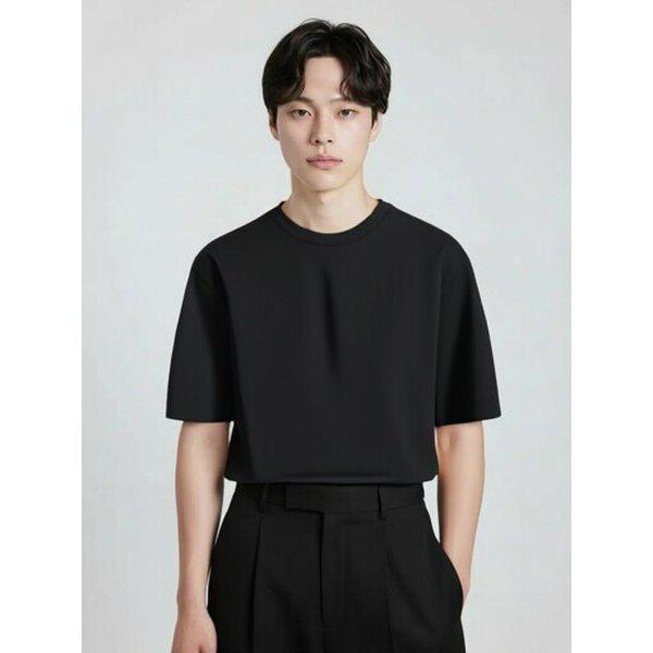 男性用アイス冷感ラウンド半袖Tシャツ 夏 ブラック_GJA