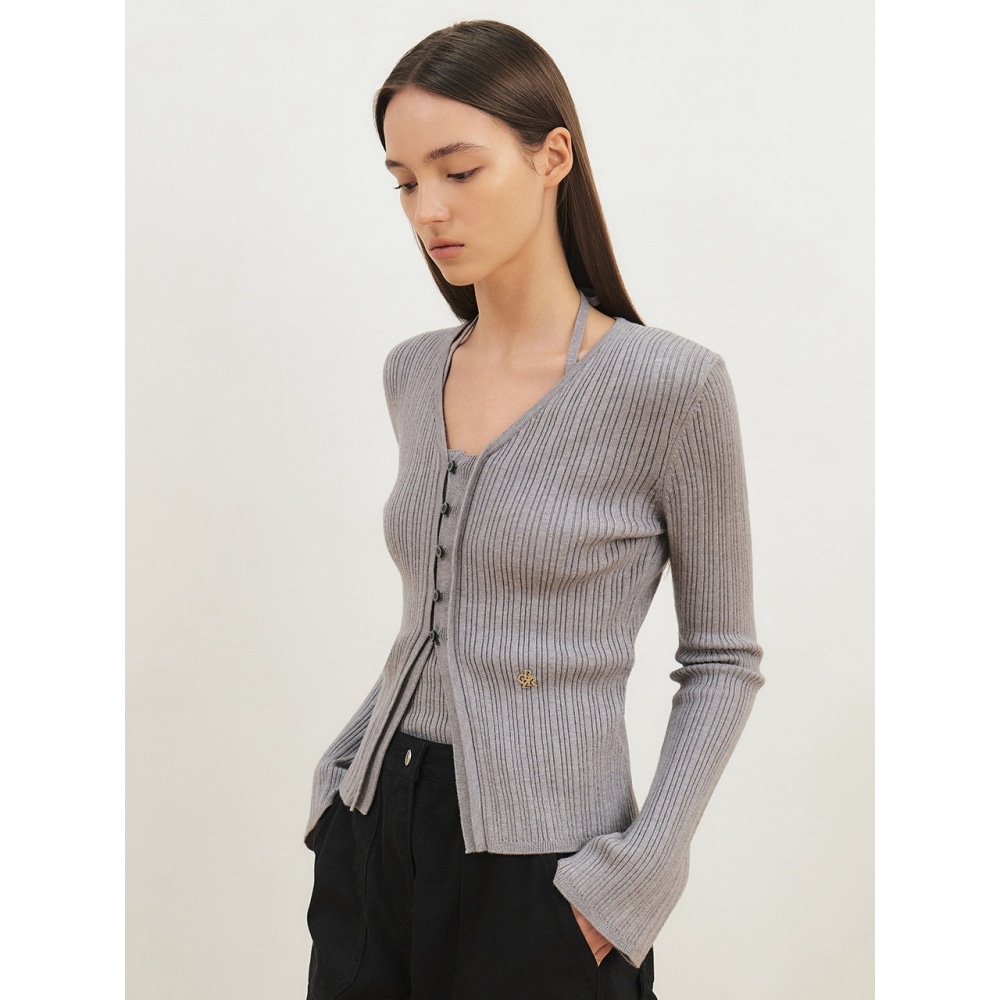CITYBREEZE リブ付きホルターネックノースリーブカーディガンセットグレー 24,282円