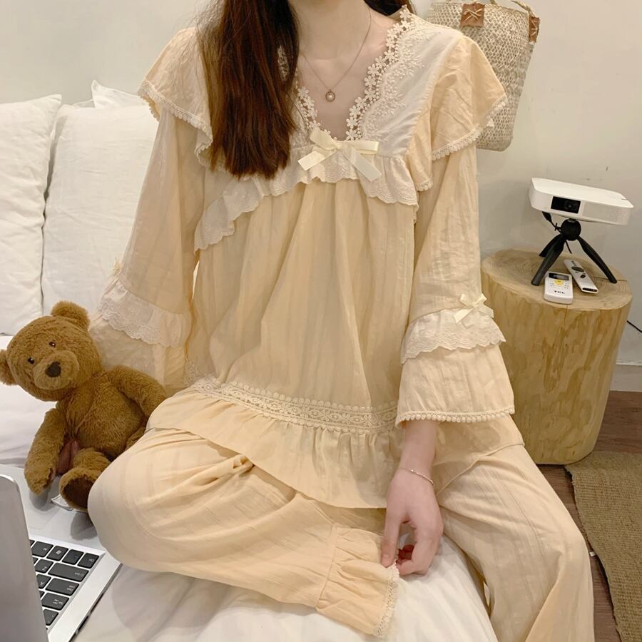 パジャマ ルームウェア ナイトウェア 寝巻 フリル リボン 女子力 リラックスウェア 4,768円