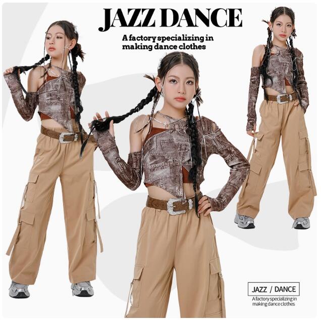 あなたのスタイル凄くがある子供ダンス衣装 長袖シャツ キャミソールロング丈パンツ ガーコパンツ ジャズダンス 可愛い 女の子ジャズダンス衣装 ヒップホップ ダンス衣装 エレガント スレッスン着 おしゃ