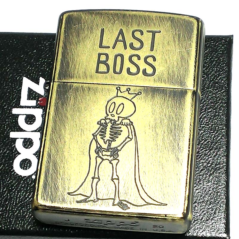 ジッポ ライター ユーズドフィニッシュ BOSS ZIPPO スカル 可愛い 彫刻 ブラス シンプル アンティークゴールド かっこいい おしゃれ レディース メンズ ギフト プレゼント