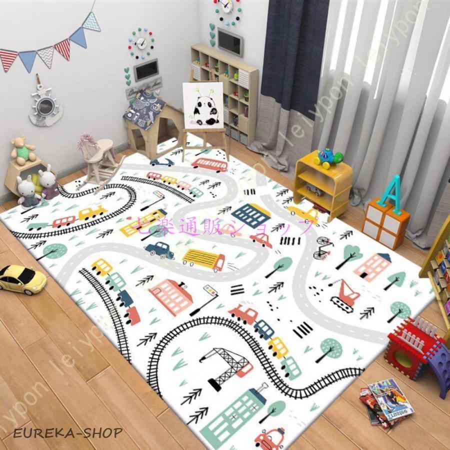 プレイマット 子供部屋マット お遊びラグ 園児 キッズラグ 防汚 防音 ロードマップマット アニマル柄 キッズ 子ども部屋 カーペット ルームマット
