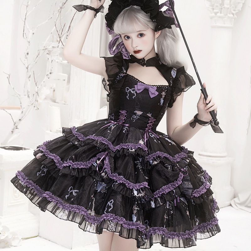 JSKジャンパースカートホワイトブラックロリータ ワンピース ドレスコスプレ かわいい レトロイベントお嬢様 蝶結び メイド発表会学生卒業式入学式演奏会プリンセスプレゼント