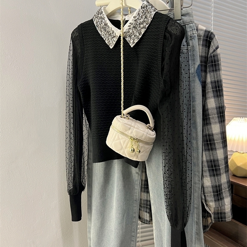 レディース トップス ニット 長袖 襟付き 角襟 フェミニン 刺繍 チュール ニット シアー かわいい 大人可愛い きれいめ カジュアル 上品 おしゃれ ガーリー エレガント 抜け感 ラブリー