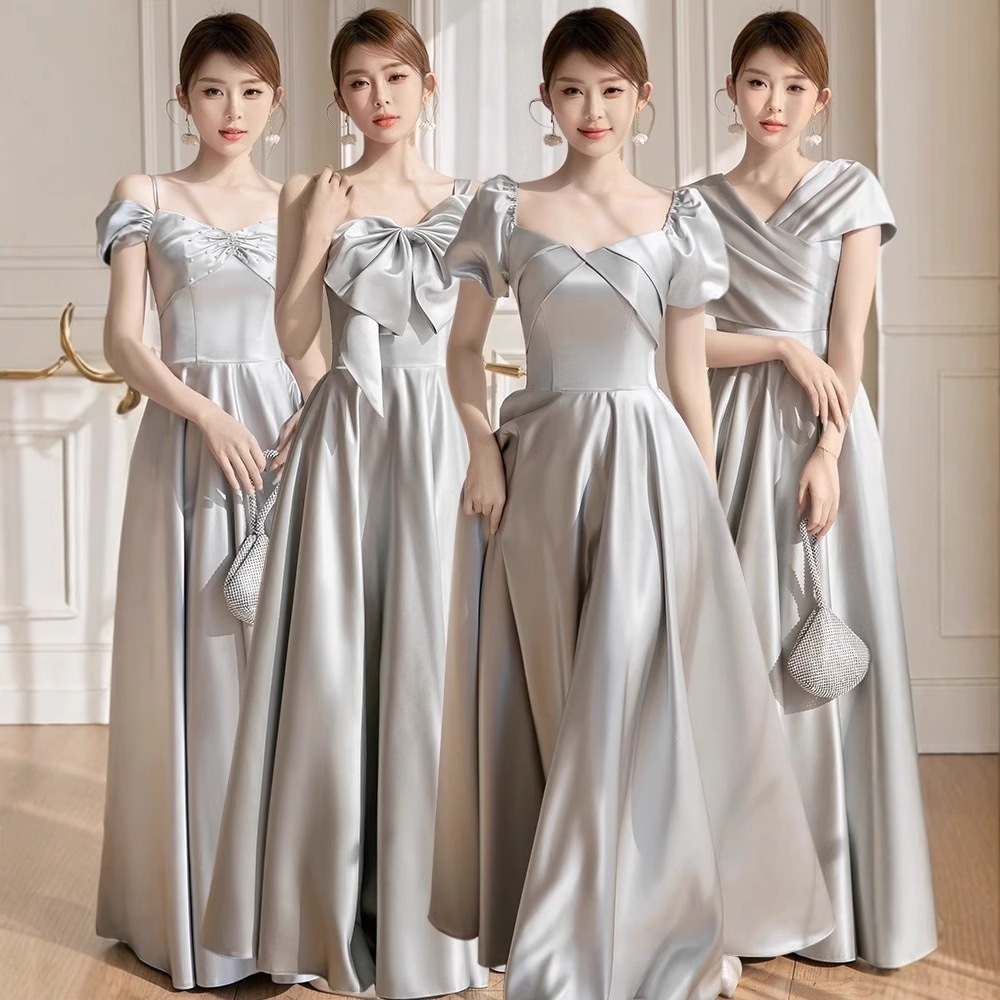 グレーのお供にサテンの高級感姉妹団イブニングドレススカート普段着2026