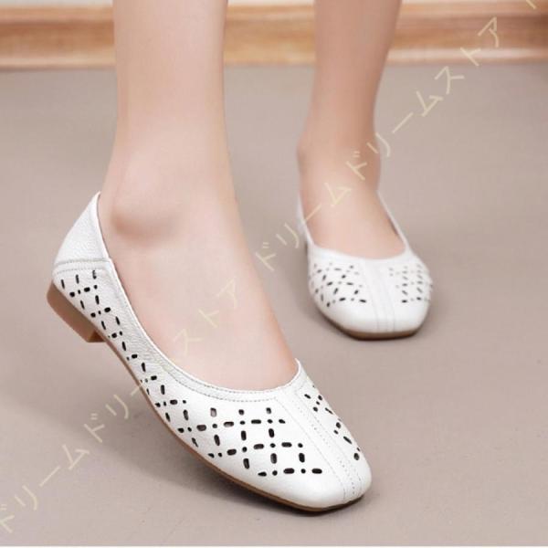 レディース パンプス ぺたんこ フラットシューズ 通気 スクエアトゥ 大きいサイズ ローヒール 透かし彫り シューズ 靴 サマーシューズ 美脚 おしゃれ