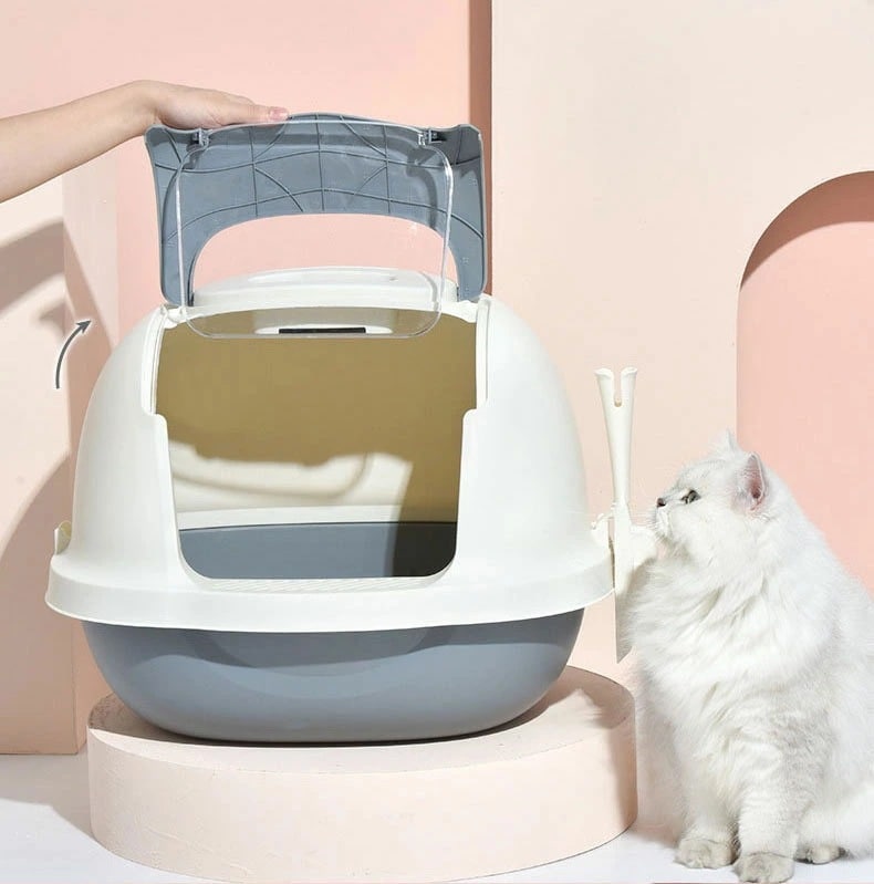 猫 トイレ 42.7*41.4*52.1cm キャットトイレ 3カラー 散らかりにくいネコトイレ おしゃれ 本体 フルカバー 猫トイレ 猫用品 ピンク お掃除簡単 飛び散りにくい ブルー 大型猫 ネコ