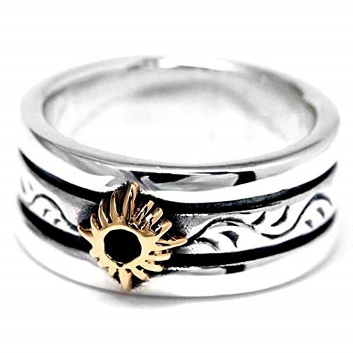 インディアンジュエリー リング サン 太陽 立体 イエローゴールド ツタ 植物 2ライン シルバー925 メンズ