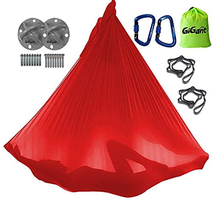 ギグアント 公式 エアリアルヨガ 専用 ハンモック フルセット 5ｍx2.8ｍ 空中 ヨガハンモック エクササイズ エアロヨガ フィットネス 国内正規品(チェリーレッド)