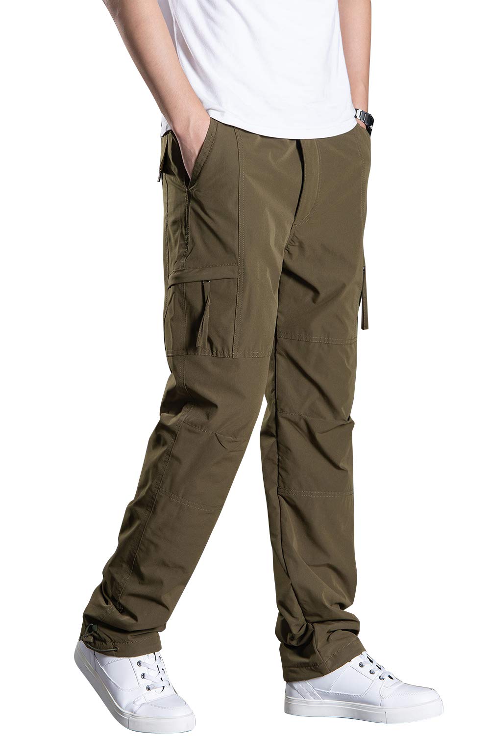 MUBA 裏フリースパンツ メンズ 防寒パンツ 裏起毛 暖かカーゴパンツ 作業ズボン ハイキング 登山 スキーパンツ 防風 冬パンツ（オリーブM）