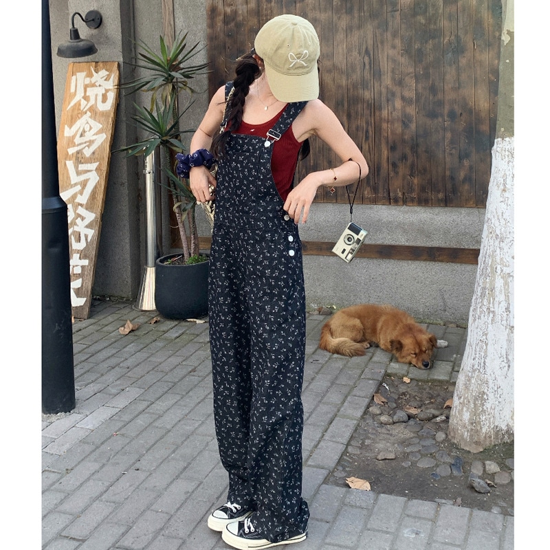 実際の撮影香港スタイルのレジャー印刷バックパックパンツ2024新しいレトロな気質ハイウエストの薄い多目的なストレートワイドパンツ