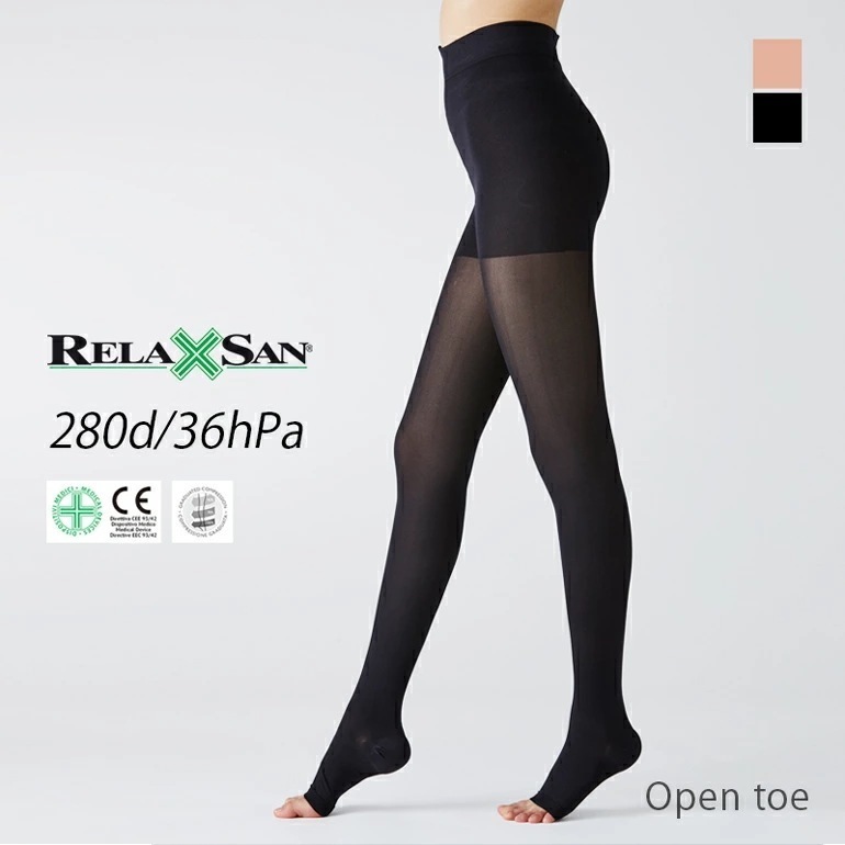 リラクサン（RELAXSAN） 着圧ストッキング オープントゥ 36Hpa 280デニール 2足セット 【ベージュ ブラック】 サポートストッキング ストッキング 着圧 黒 着圧ストッキング 寒 6,890円
