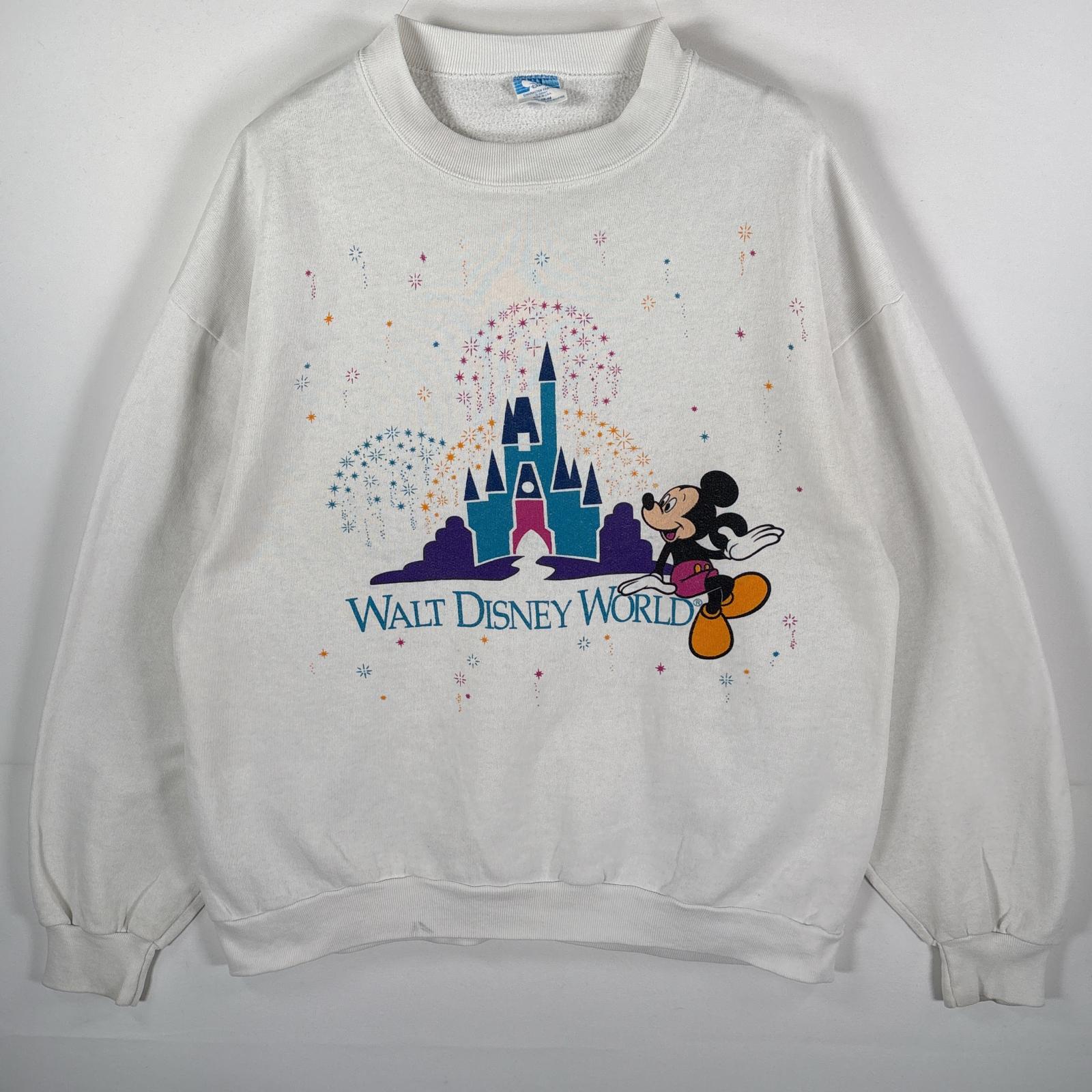 古着 80s/80年代 ヴィンテージ USA製 スウェット ミッキーマウス クルーネック ラバープリント XL ホワイト メンズ