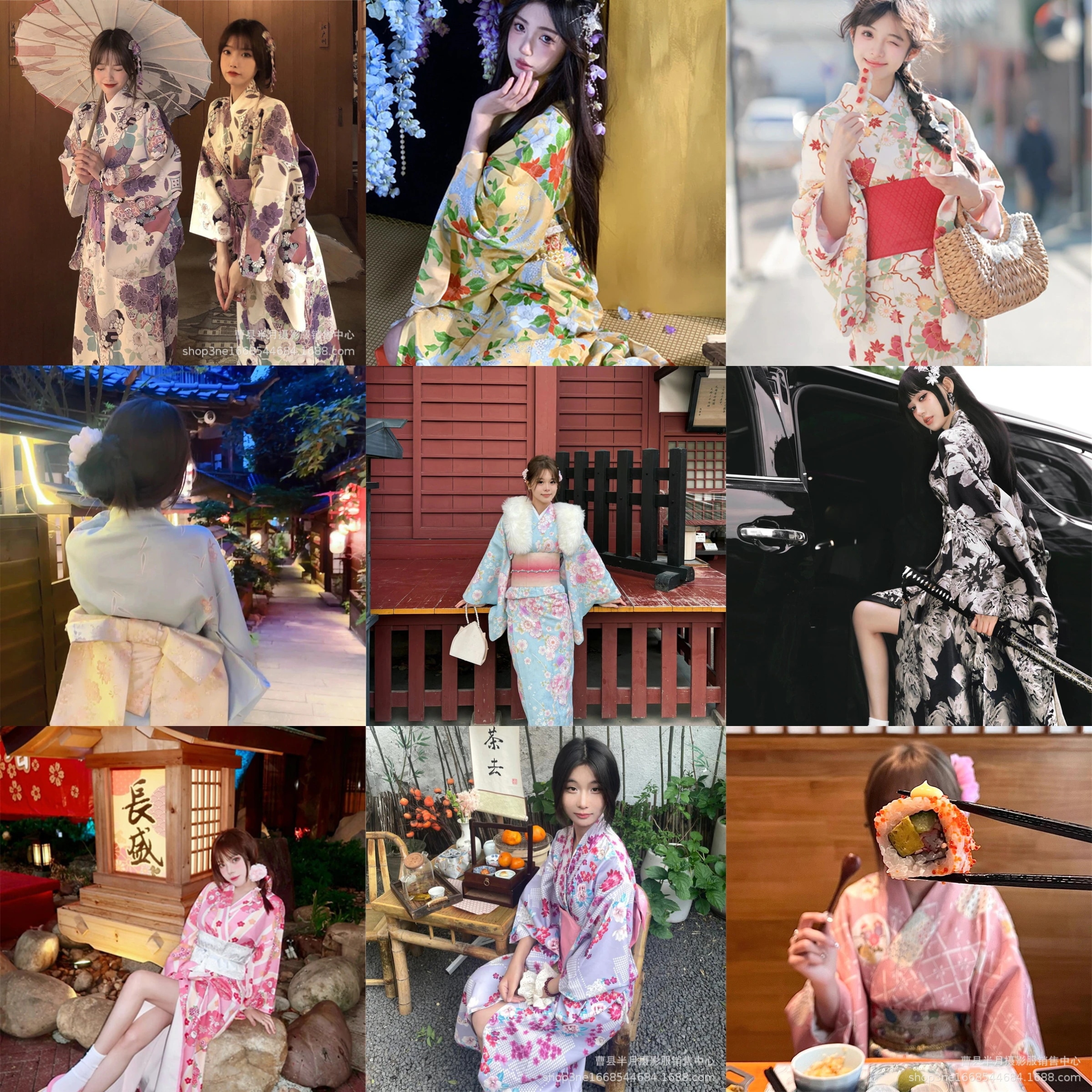 簡易腰帯付き扇子型ヘッドアクセサリー！新作日本少女着物女性改良和風浴衣正装伝統多色日系ワンピース