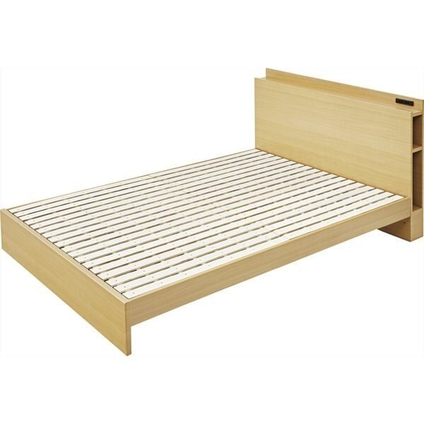 収納棚とコンセント付きのダブルベッド 北欧 ナチュラル ベッド 寝室 ベッドルーム