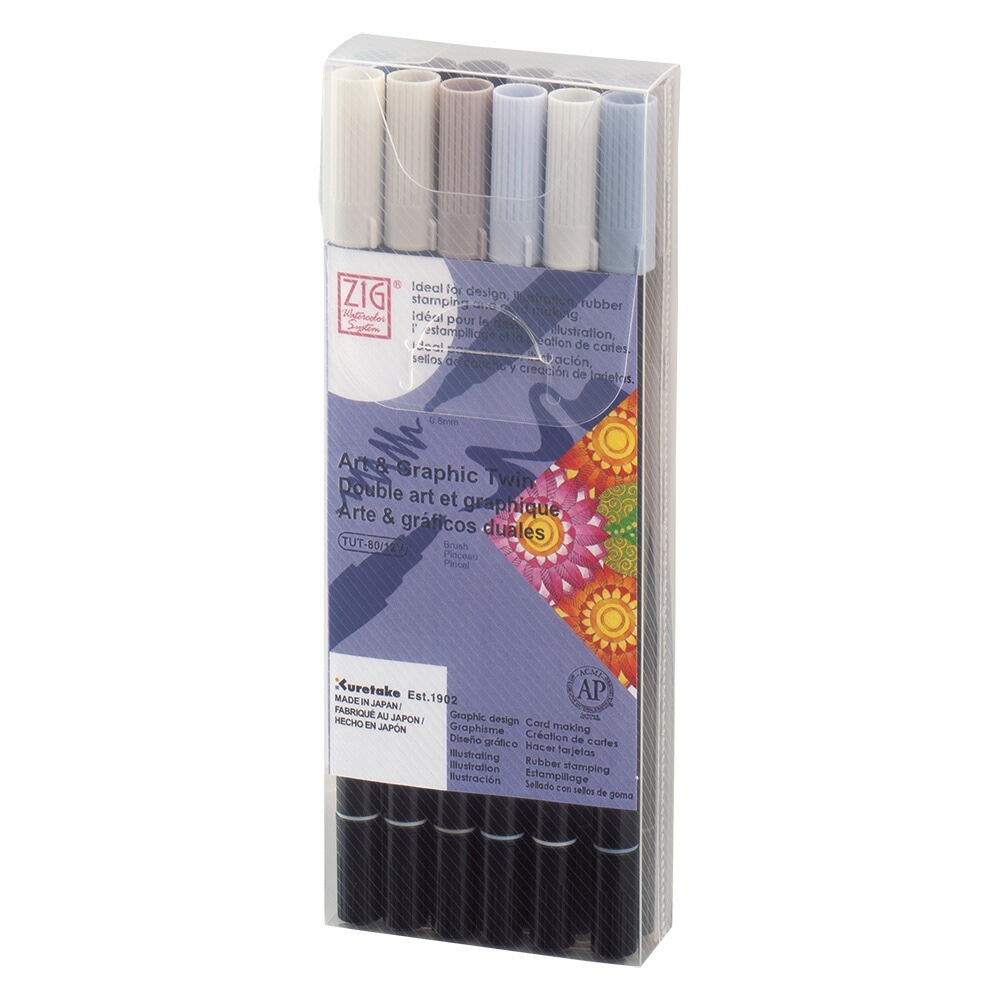 （まとめ買い）呉竹 カラー筆ペン ZIG Art & Graphic Twin GRAY 12色セット TUT-80/12VGR [x3] 7,203円