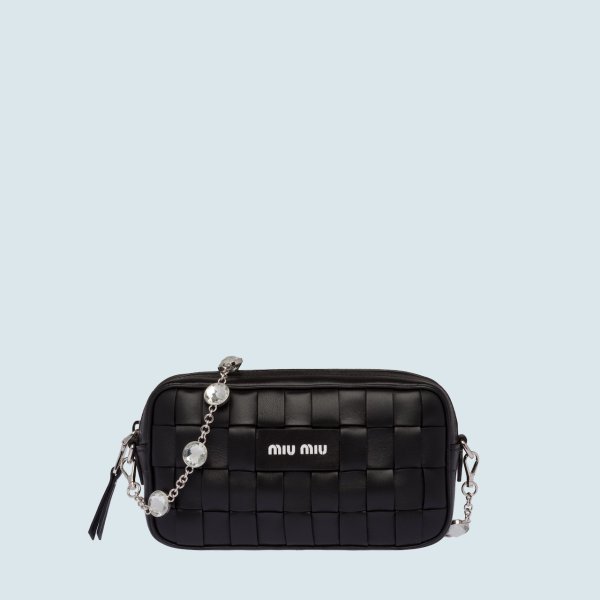 ミュウミュウ MIU MIU バッグ バック ショルダーバッグ ブラック シルバー クリスタル 編み込み ウーブン ナッパレザー