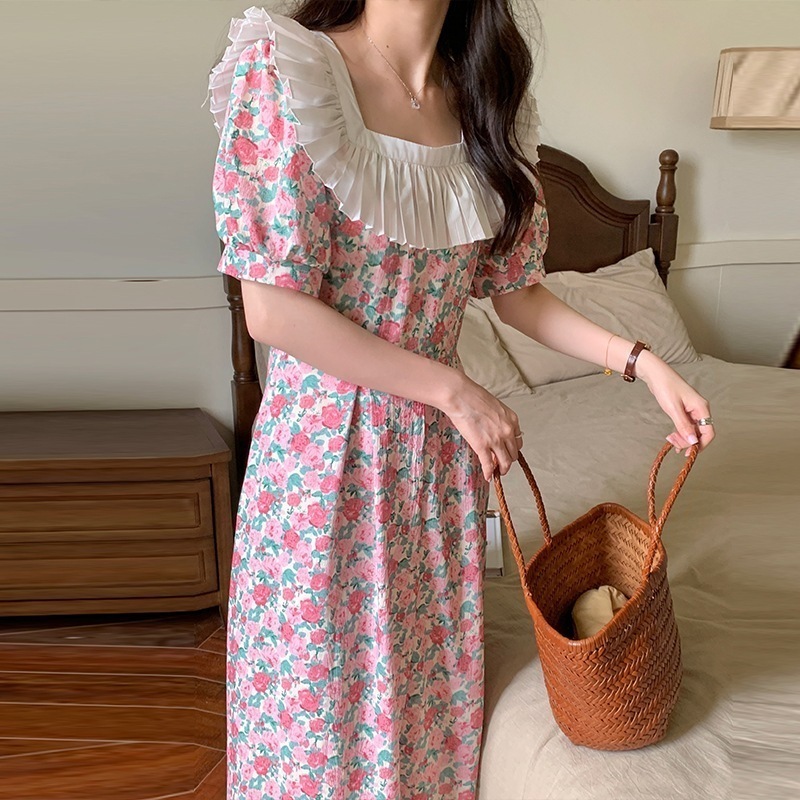 レトロ風 ワンピース 半袖 春夏 かわいい ロング aライン シャツワンピース aライン Aライン フレア ミモレ ミモレ丈 ロング ロング丈 7分丈 ミディアム丈 ミドル丈 ボリューム袖 袖コンシャ