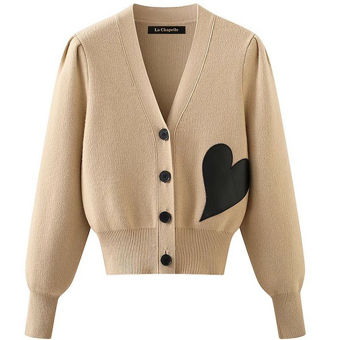 2024 AW 新作 3color Heart PU レザー ニット カーディガン