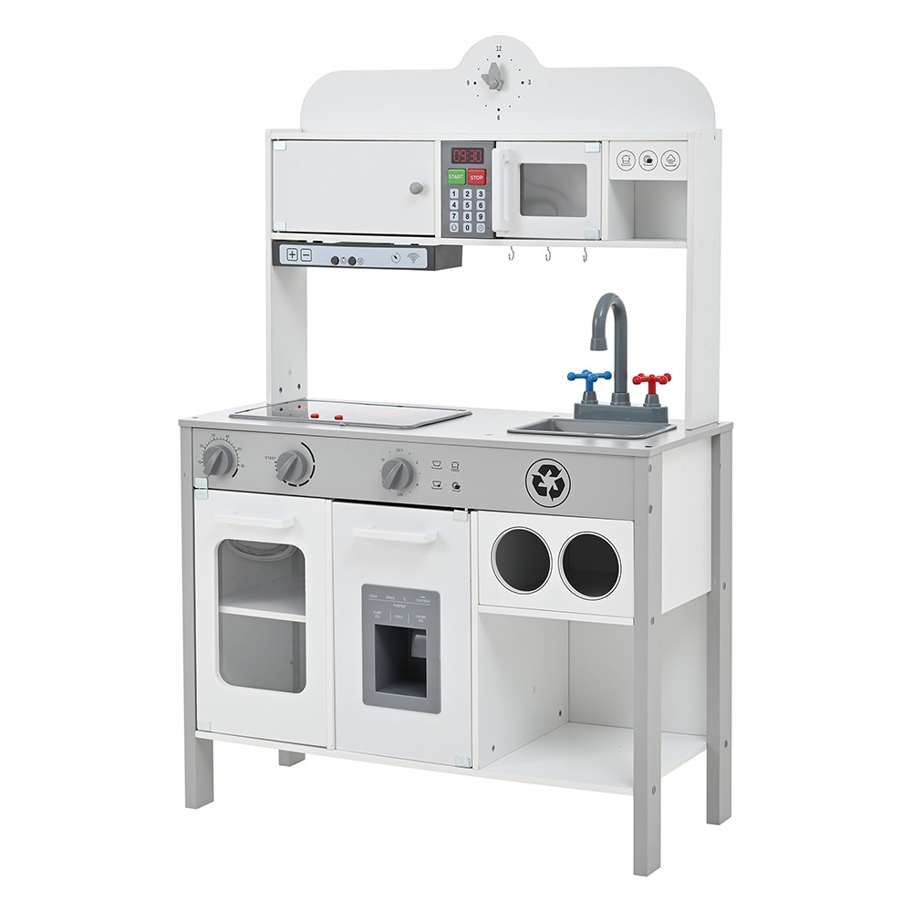 おままごと キッチン 木製 台所 ライト付き 音が鳴る 製氷機 調理器具付き 調味料 食材 野菜 知育玩具 コンロ 電子レンジ 家事 おもちゃ キッズ ベビー 誕生日 プレゼント【ホワイト】 14,625円
