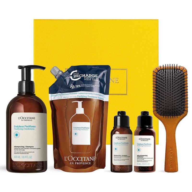 [ギフト][頭皮クーリング] ピュリファイングフレッシュネスシャンプー1Lセット（+ブラシ+デラックス1種）