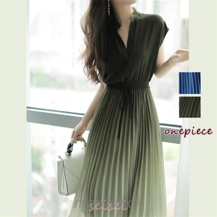 ドレスワンピース レディース 夏 プリーツ ワンピース 無地 キレイめ フレンチ Aライン 夏物 着痩せ 20代 30代 40代夏のドレス