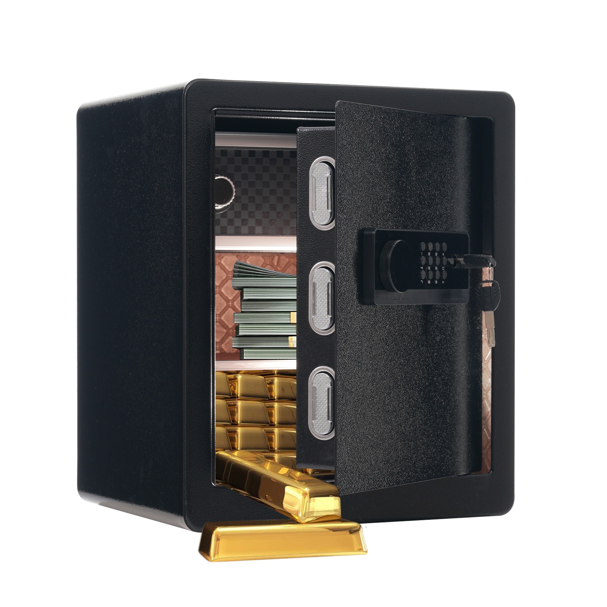 【大好評！最安値挑戦!】金庫 家庭用 39.8L 防犯金庫 緊急電池ボックス付き アラーム機能付き 鍵付き 防盗 旅館 店舗 事務所 ホテル 業務用 日本語取扱説明書付 書類保管GG5090 Blac