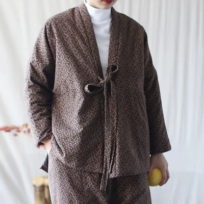 オリジナル　冬レトロ　糸綿入れ　ゆったり　仕立て　加綿　厚　婦人服　綿入れ