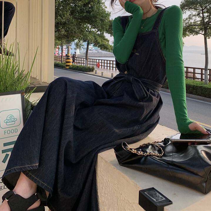 スカート レディース デニムスカート サスペンダーワンピース デニムワンピース ロング丈 韓国 ノースリーブ フレア ゆったり ボタン デニム かわいい 大人可愛い シンプル カジュアル おしゃれ