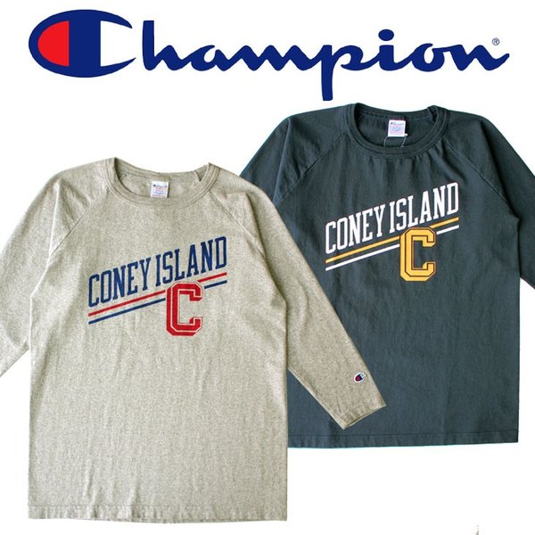 Champion チャンピオン　メンズ　七分　7分　ロゴ　ラグラン　プリント　染み込み　ラバープリント　丸胴　人気　ブランド　MADE IN USA