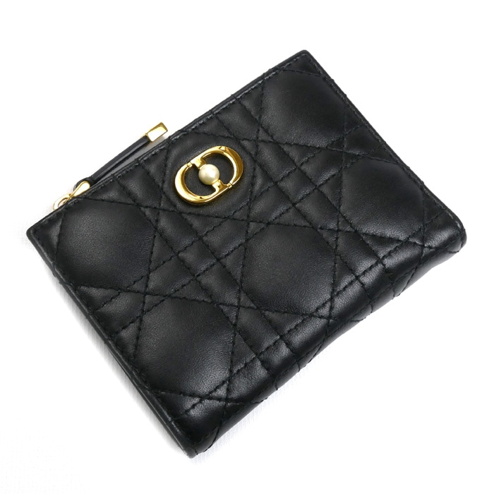 Christian Dior クリスチャンディオール ジョリー ダリア コンパクトウォレット 二つ折り財布 ブラック S3113UNJB_M900 カナージュ レディース 中古