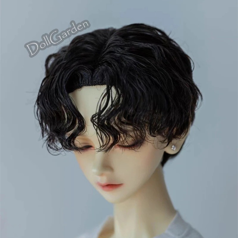 1/3 1/4 BJD ドールウィッグ 手入れ ショート 黒 金 赤 緑 ブラウン グレー センターパート ミルク糸 パーマ SD/小顔SD/MSDサイズ球体関節人形用ウィッグ