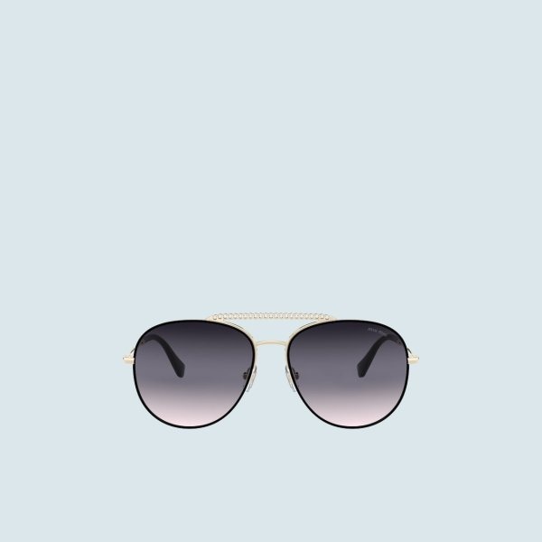 ミュウミュウ MIU MIU サングラス アイウェア グレー ライトパープル グラデーション ブラック ペールゴールド メタル UVカット パイロット